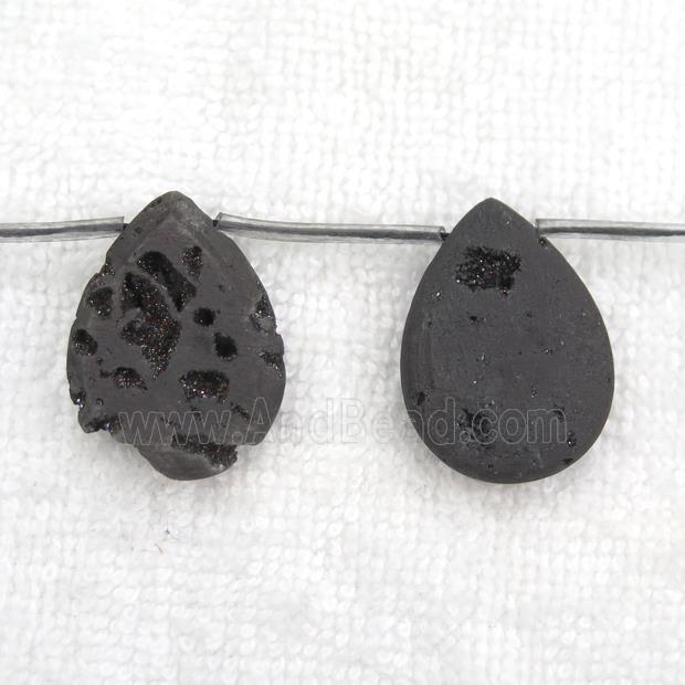 black Druzy Agate teardrop beads, topdrilled