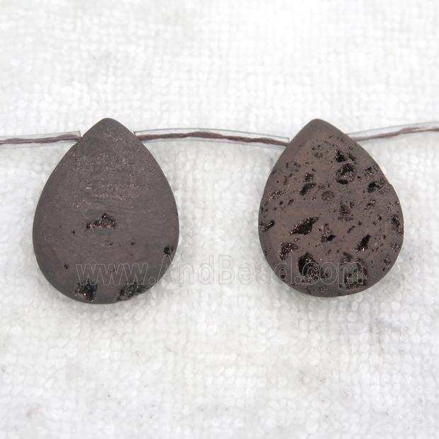 chocolate Druzy Agate teardrop beads, topdrilled