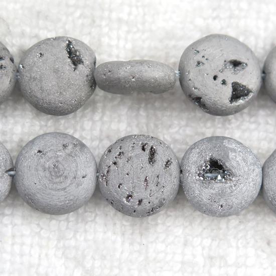 silver Druzy Agate circle beads