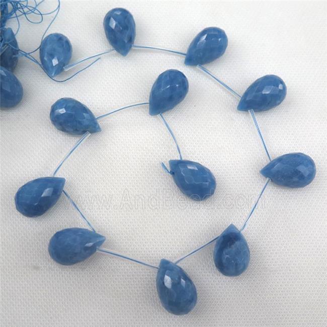 blue dye agate beads, faceted teardrop, topdrilled