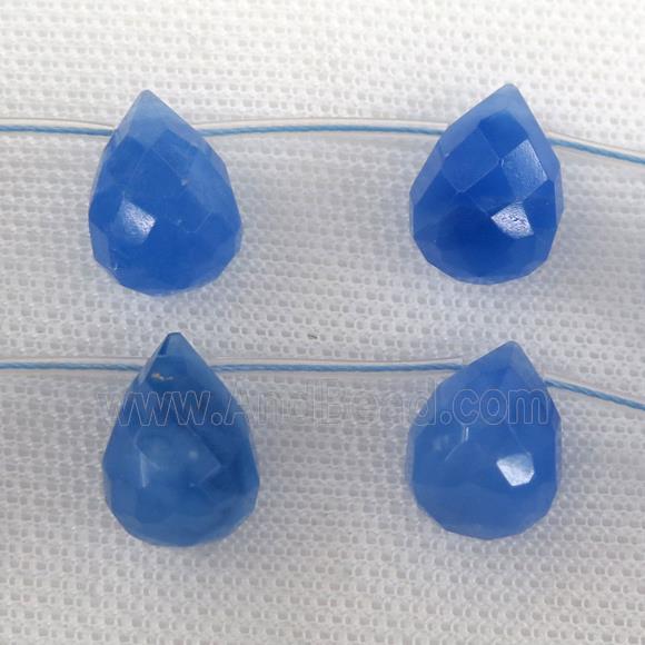 blue dye agate beads, faceted teardrop, topdrilled