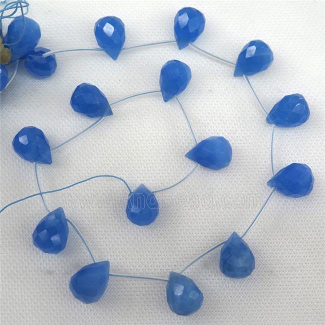 blue dye agate beads, faceted teardrop, topdrilled