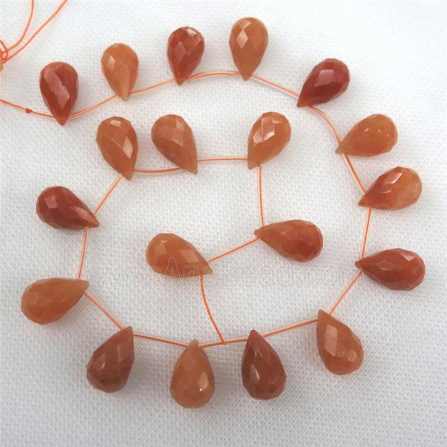 red Aventurine beads, faceted teardrop, topdrilled