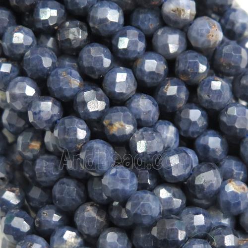 Darkblue Natural Sapphire Beads Faceted Round AA-Grade