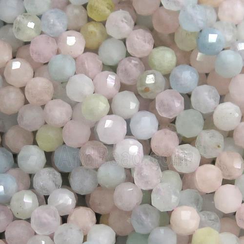tiny Morganite Beads, faceted round, multi color