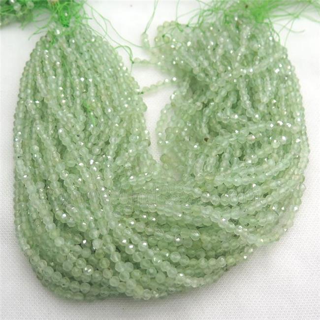tiny Prehnite Seed Beads, green, faceted round