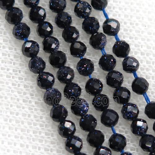 tiny blue SandStone Beads, faceted round