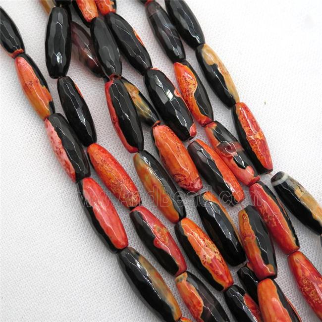 dichromatic Agate Beads, faceted rice, orange