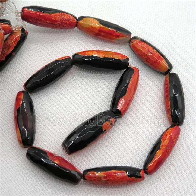 dichromatic Agate Beads, faceted rice, orange