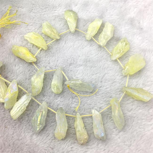 crystal quartz stick beads, freeform, yellow electroplated