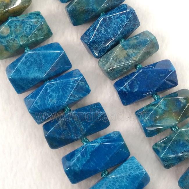 blue Coral Fossil beads, faceted cuboid
