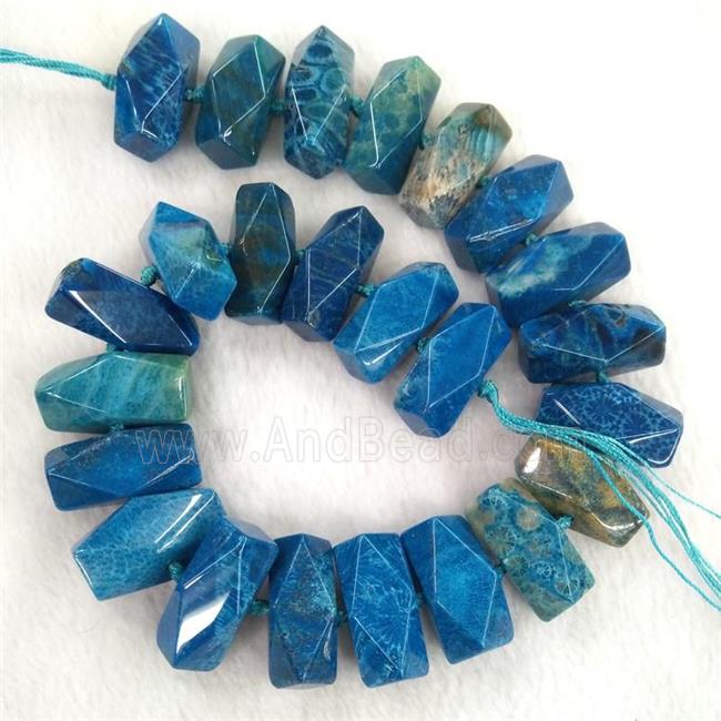 blue Coral Fossil beads, faceted cuboid
