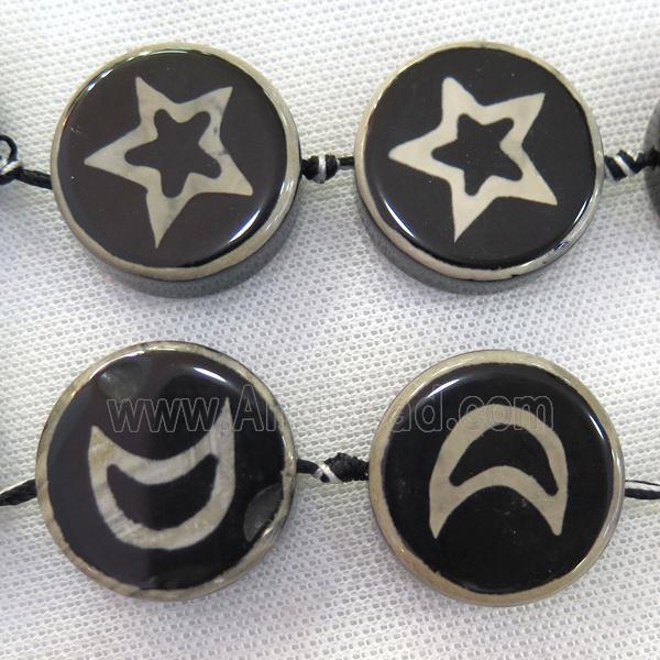 black Tibetan Agate circle Beads