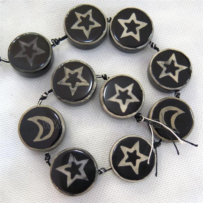 black Tibetan Agate circle Beads