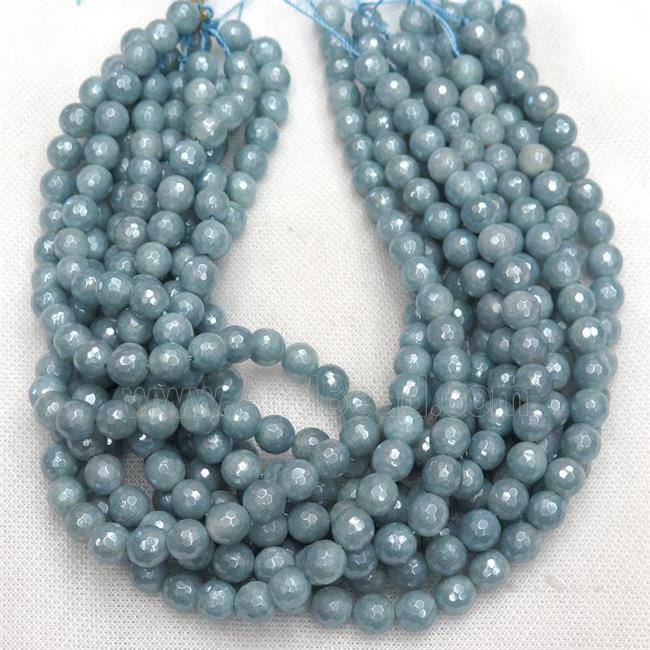 dyed Aquamarine beads, faceted round, light electroplated