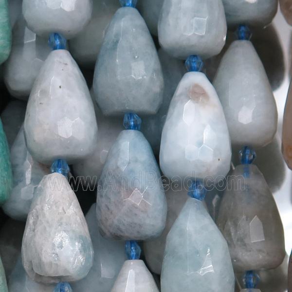blue Aquamarine Beads, faceted teardrop