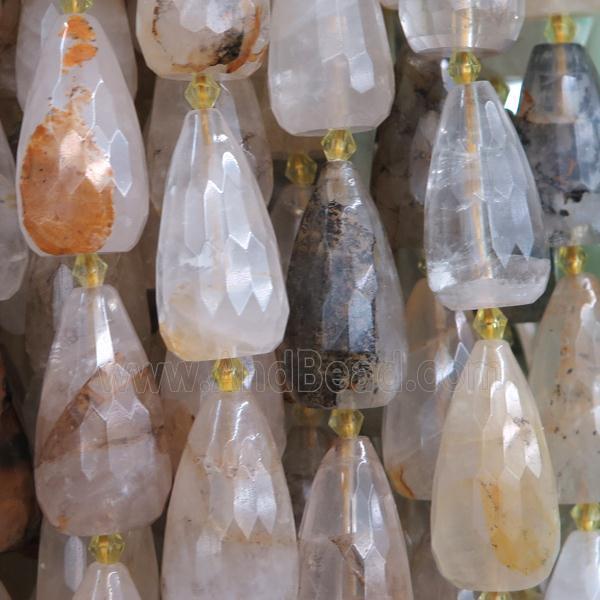 Landscape Quartz beads, faceted teardrop