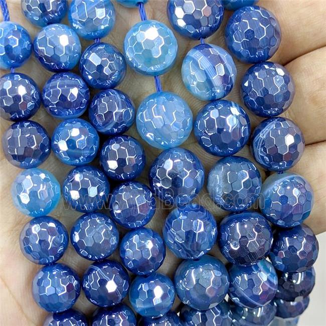 blue striped Agate beads with electroplated, faceted round