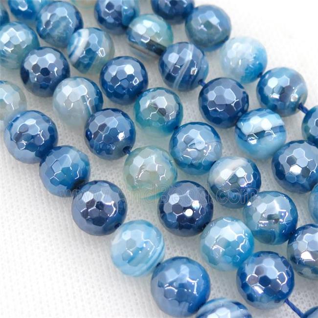 blue striped Agate beads with electroplated, faceted round