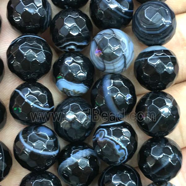Natural Black Stripe Agate Beads Banded Faceted Round