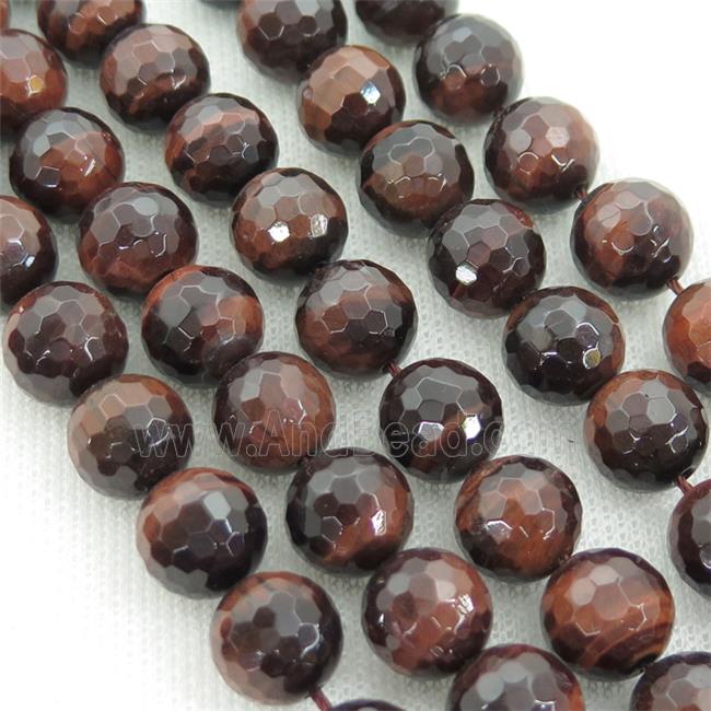 red tiger eye stone bead, faceted round
