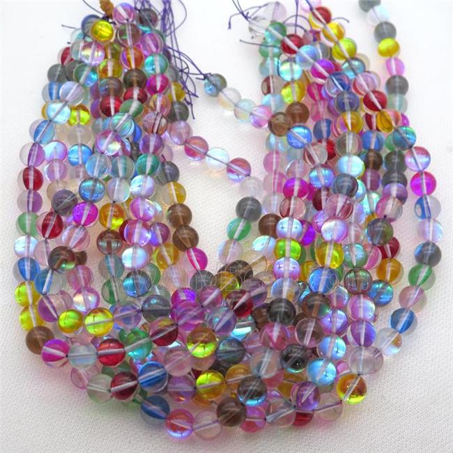 round synthetic Mystic Aura Quartz Crystal Beads, glowing, mixed color