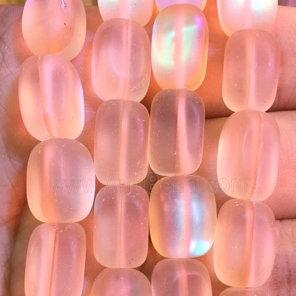synthetic Mystic Aura Quartz Crystal cuboid Beads, peach, matte