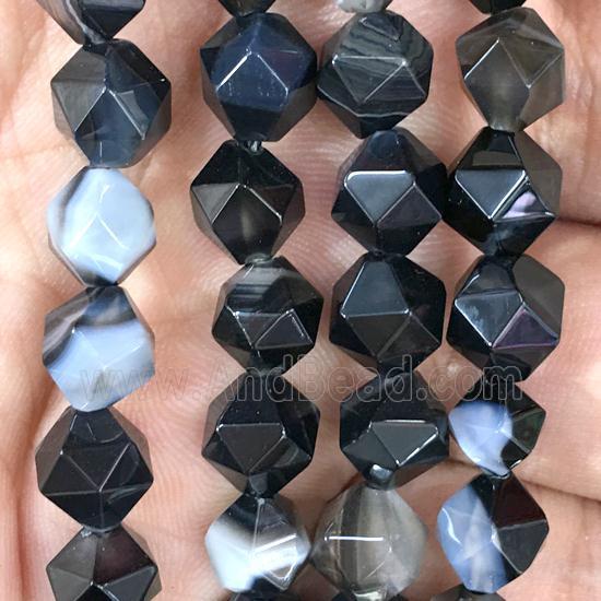 black Agate beads, faceted round