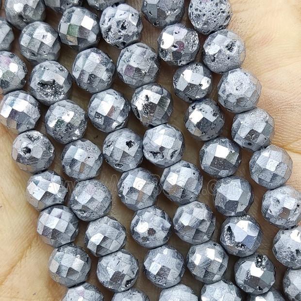 silver Agate Druzy beads, faceted round