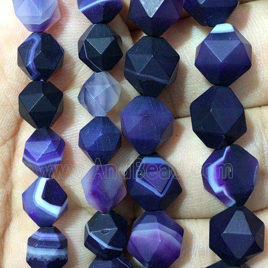 purple matte striped Agate beads, faceted round