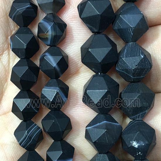 black matte striped Agate beads, faceted round