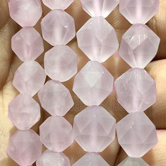 matte pink Rose Quartz beads, faceted round