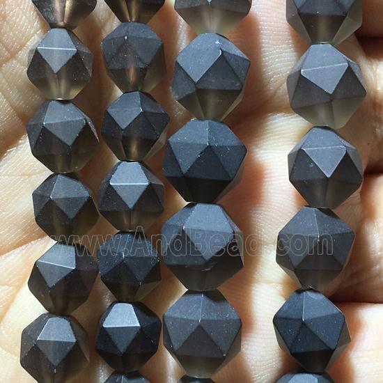 matte Smoky Quartz beads, faceted round