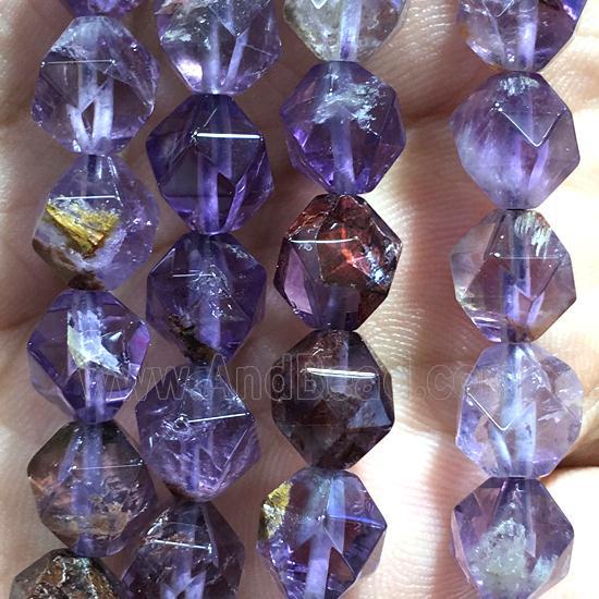 Purple Phantom Quartz Beads Cacoxenite Cut Round