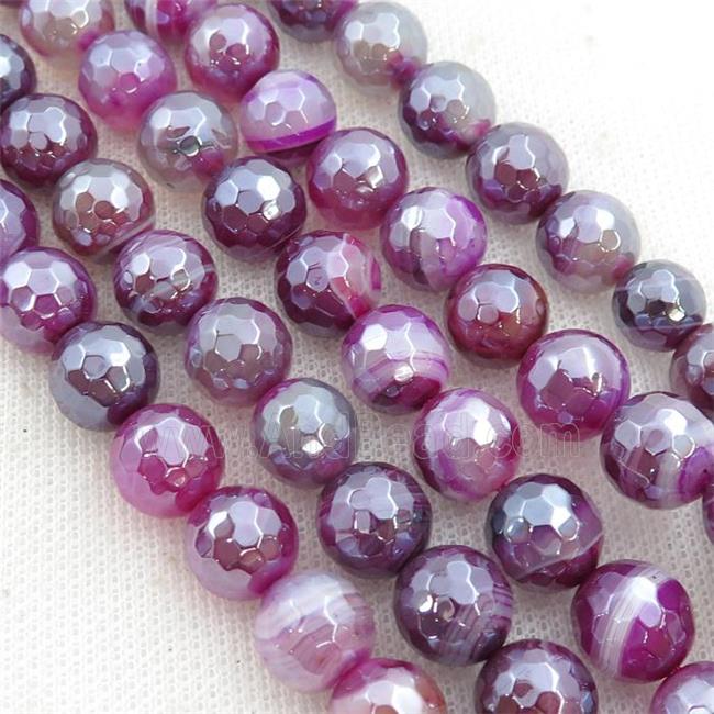 hotpink striped Agate beads, faceted round, light electroplated