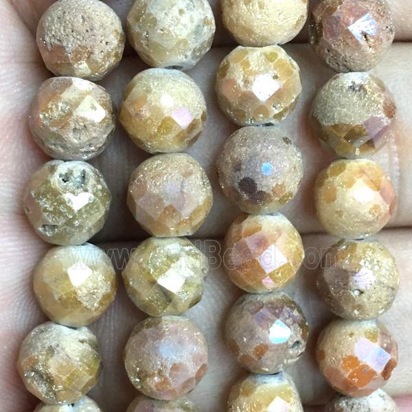 lt.gold champagne Agate Druzy beads, faceted round