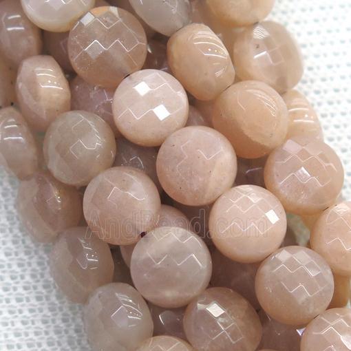 peach Sunstone beads, faceted circle