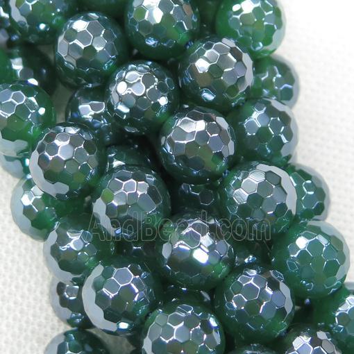 green Agate beads, faceted round, light electroplated