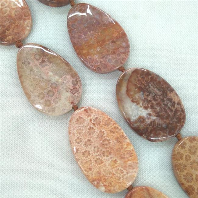 peach Coral Fossil beads, freeform Petoskey