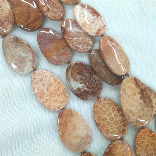 peach Coral Fossil beads, freeform Petoskey