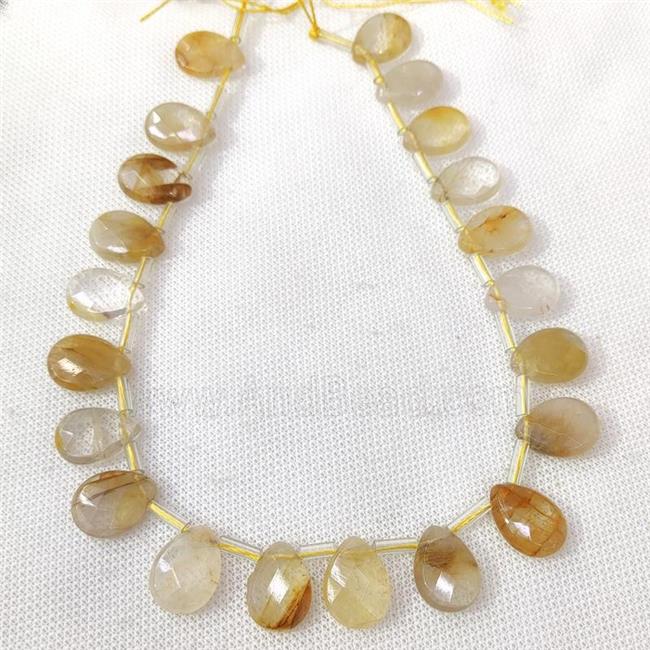 yellow Iron Quartz beads, faceted teardrop, top-drilled