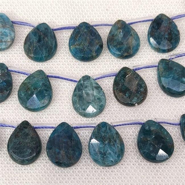 green Apatite Beads, faceted teardrop, top-drilled