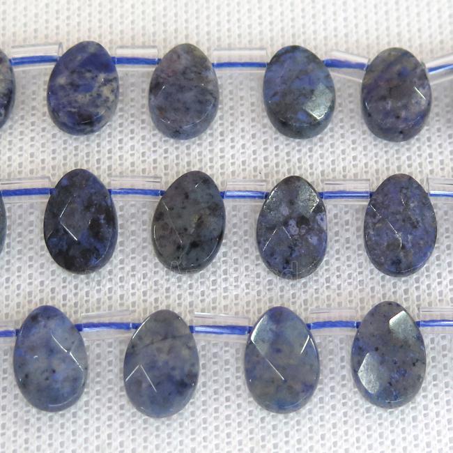 blue Dumortierite Jasper beads, faceted teardrop, top-drilled