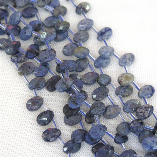 blue Dumortierite Jasper beads, faceted teardrop, top-drilled