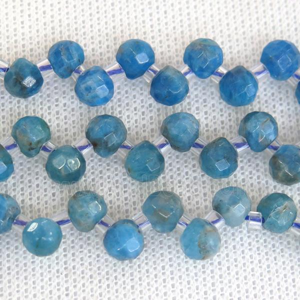 blue Apatite beads, faceted teardrop, top-drilled