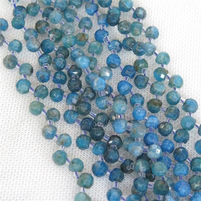 blue Apatite beads, faceted teardrop, top-drilled