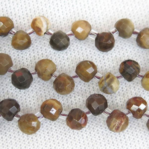 Petrified Jasper beads, faceted teardrop, top-drilled