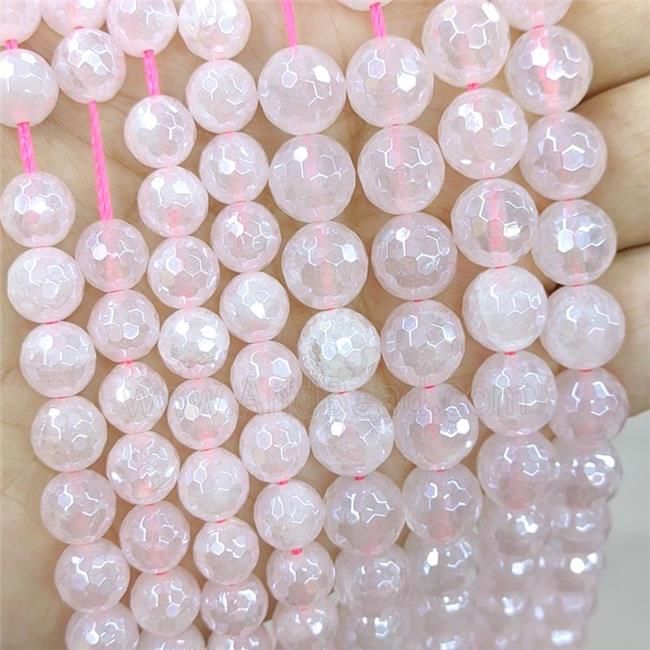 Rose Quartz Beads, faceted round, light electroplated