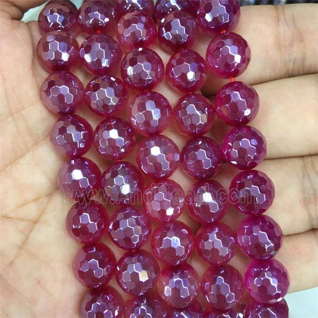 fuchsia Agate Beads, faceted round, light electroplated