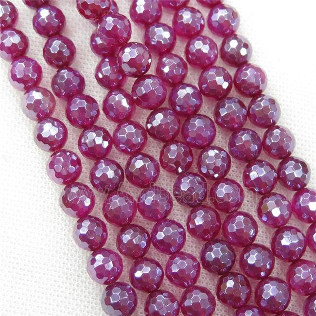 fuchsia Agate Beads, faceted round, light electroplated